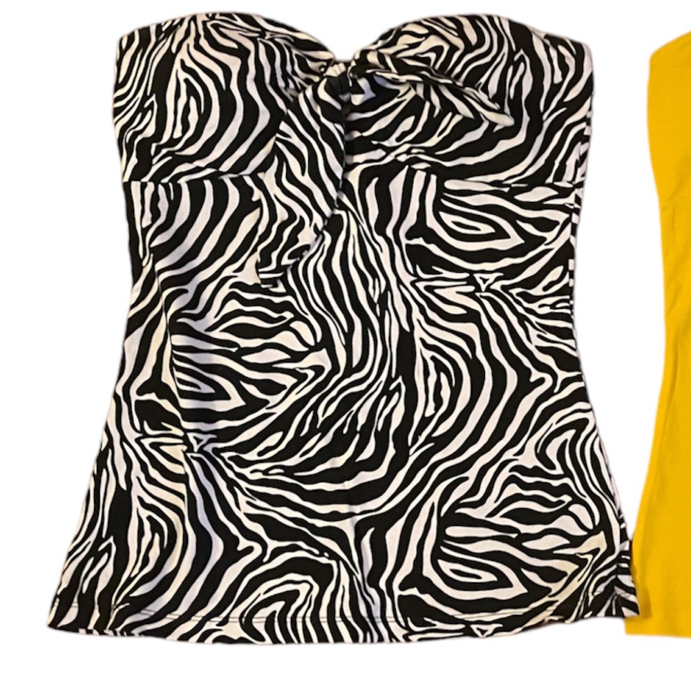 Med Tube Top w Tie Front Zebra Animal‎ Print Yellow Strapless Shirt MKM Designs - Picture 2 of 6